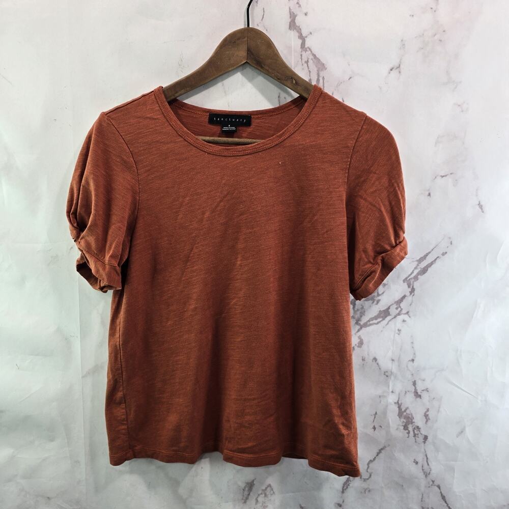 Sanctuary Shirt Womens Small Rust Burnt Orange Tee Knot Twist Boxy Crop